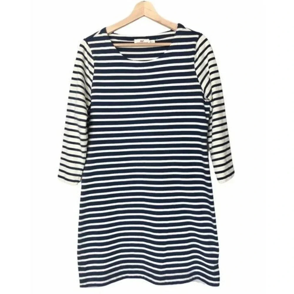 Vineyard Vines Navy Blue & White Nautical Stripe Long Sleeve Shift Dress S - Picture 2 of 9